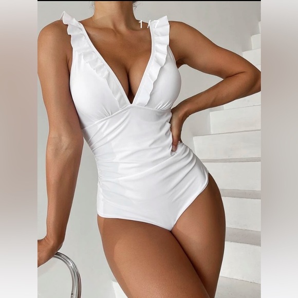 SHEIN Other - SHEIN Swim - NWT - White Ruffle Shoulder One-Piece